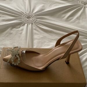 SHEIN Tan Slingback Heels with Rhinestone Bow